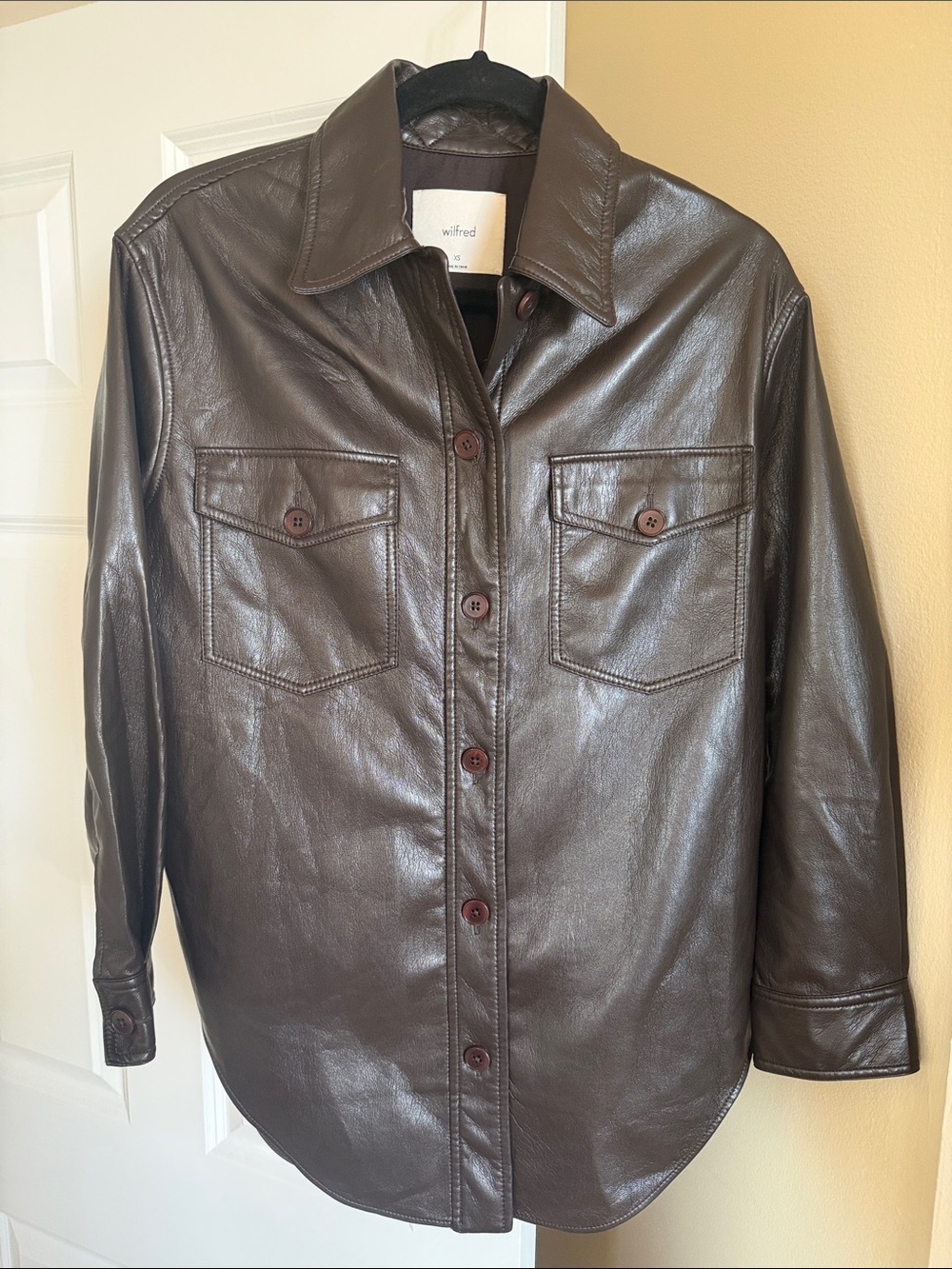 Wilfred Dark Brown Faux Leather Button-Front Jacket